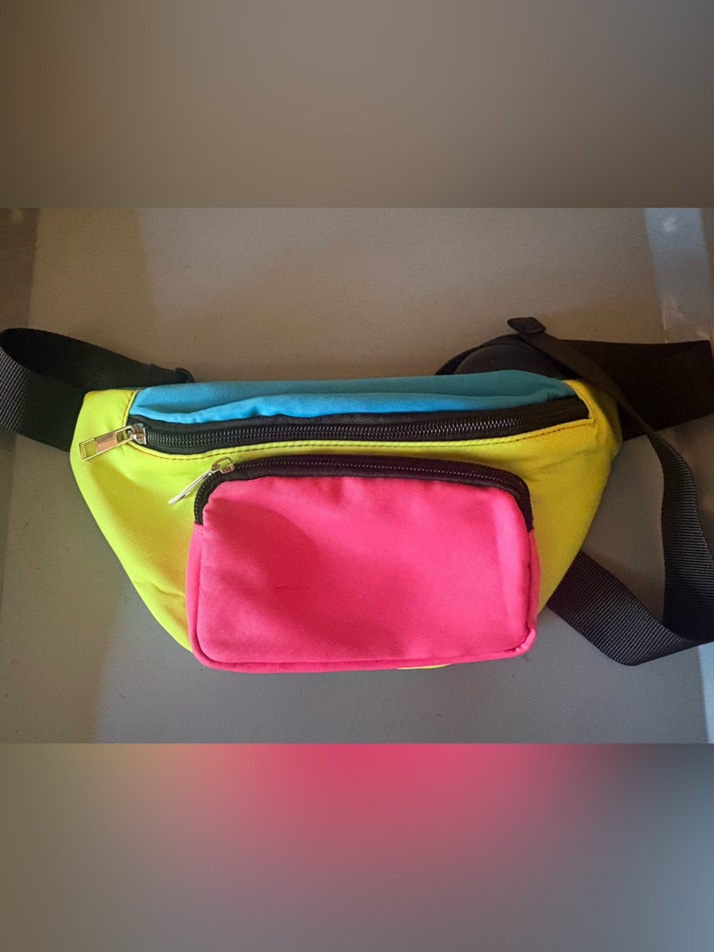 NWOT! 80’s Neon Colorblock Fannypack-Neon Pink, Neon Lime & Blue - Picture 2 of 6